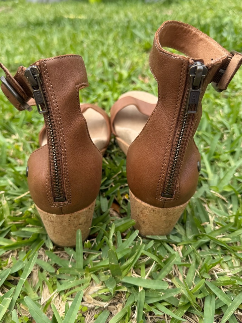 UGG Zoe Women's Brown Cork Wedge Sandals with Ankle Strap - Picture 6 of 11